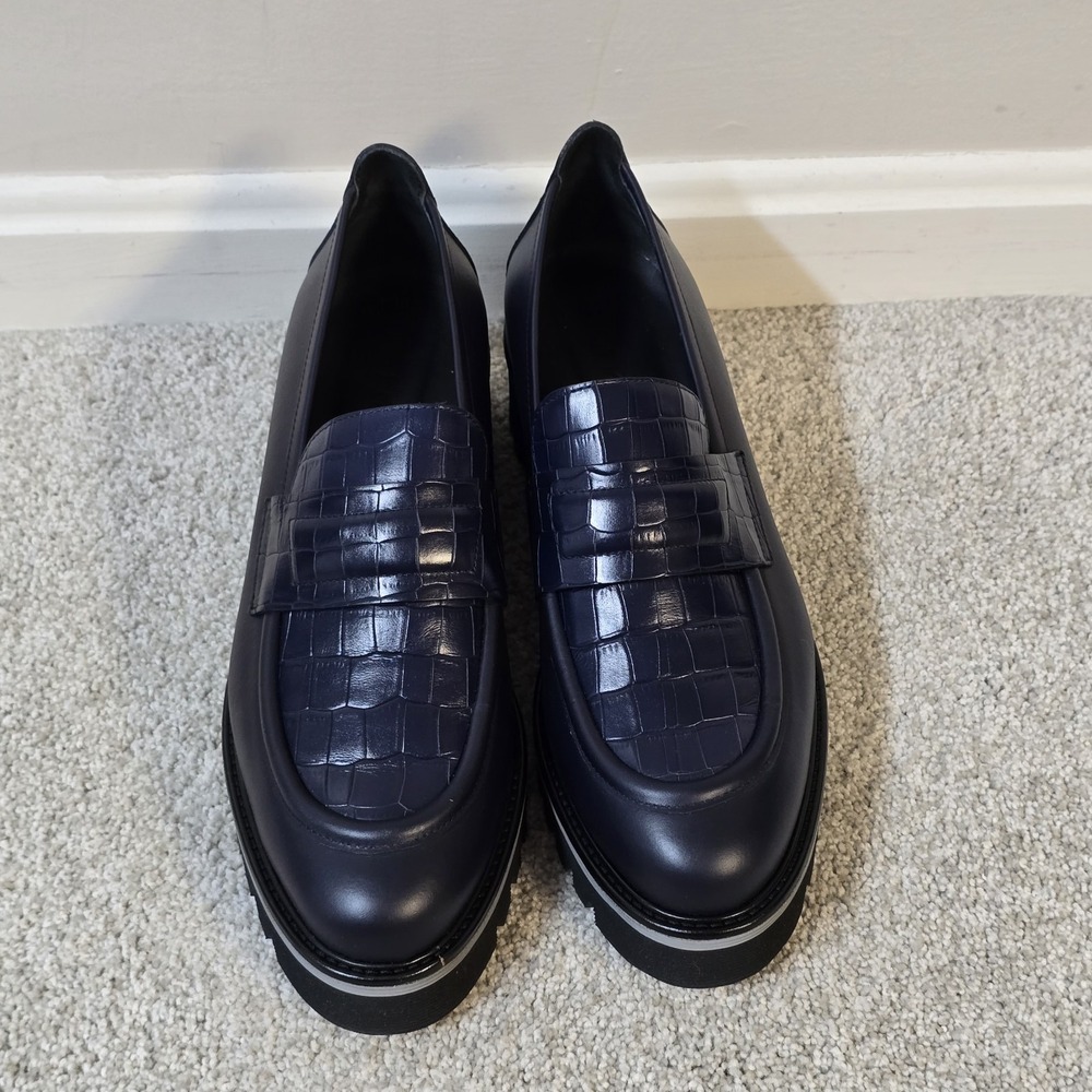 M. GEMÍ ELSA NAVY BLUE CROC‎ CHUNKY LEATHER LOAFERS WOMEN'S SZ 11 ( EU 42) - Picture 2 of 8